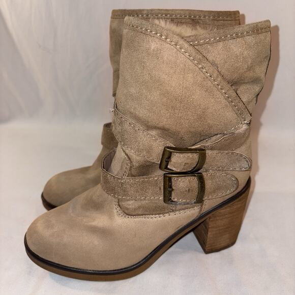 SM New York Women’s Boot Size 8 Tan Fleece Lined 3” Chunk Heel EUC - Picture 1 of 10